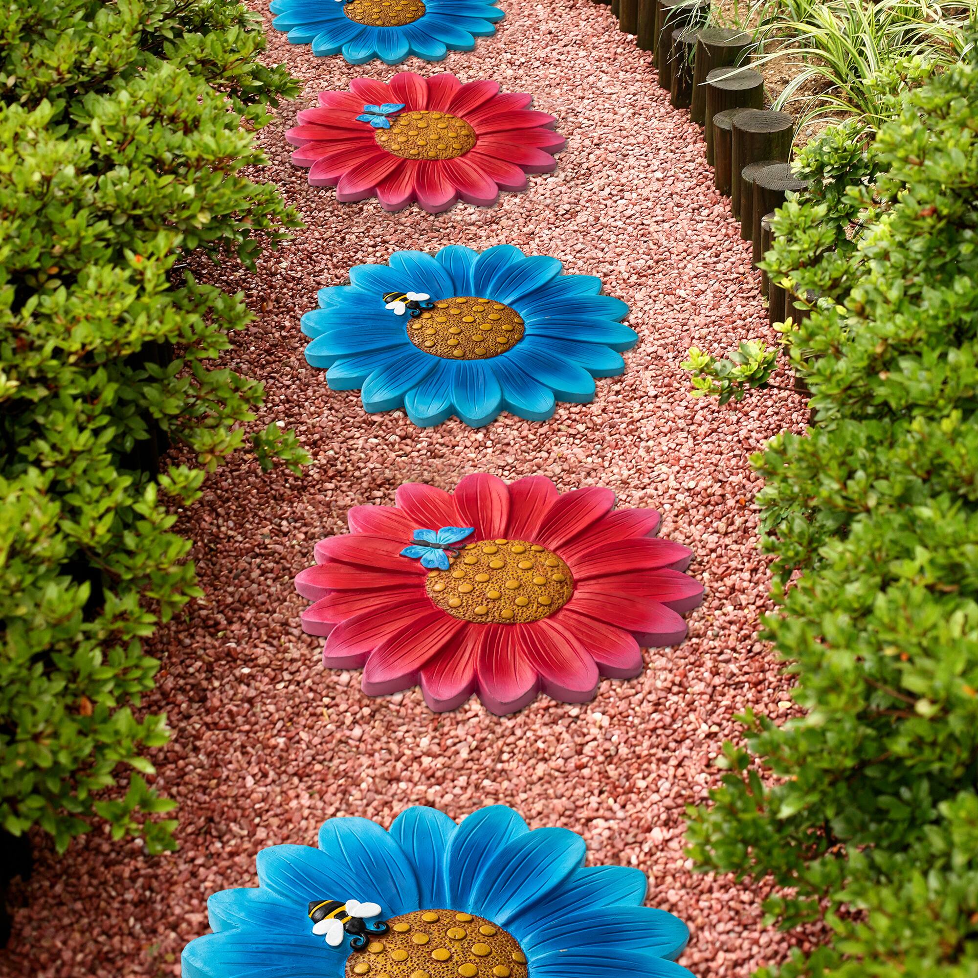 Glitzhome® 10" Cement Flower Textured Stepping Stones Set